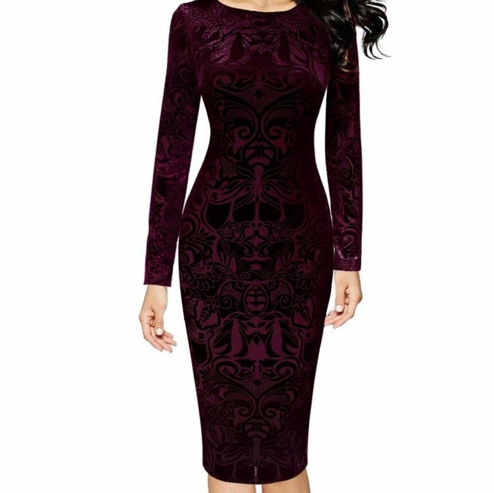 Vfemage Velvet Slim Party Cocktail Bodycon Dress